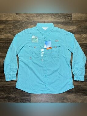 Columbia Bahama Vented Fishing Shirt Women's Large Marine Light NPCA Logo NWT